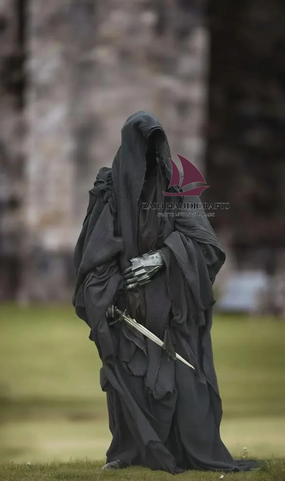 ZAIN Ringwraith Costume Black Rider Cloak Complete Robe Gown Ringwraith Costume