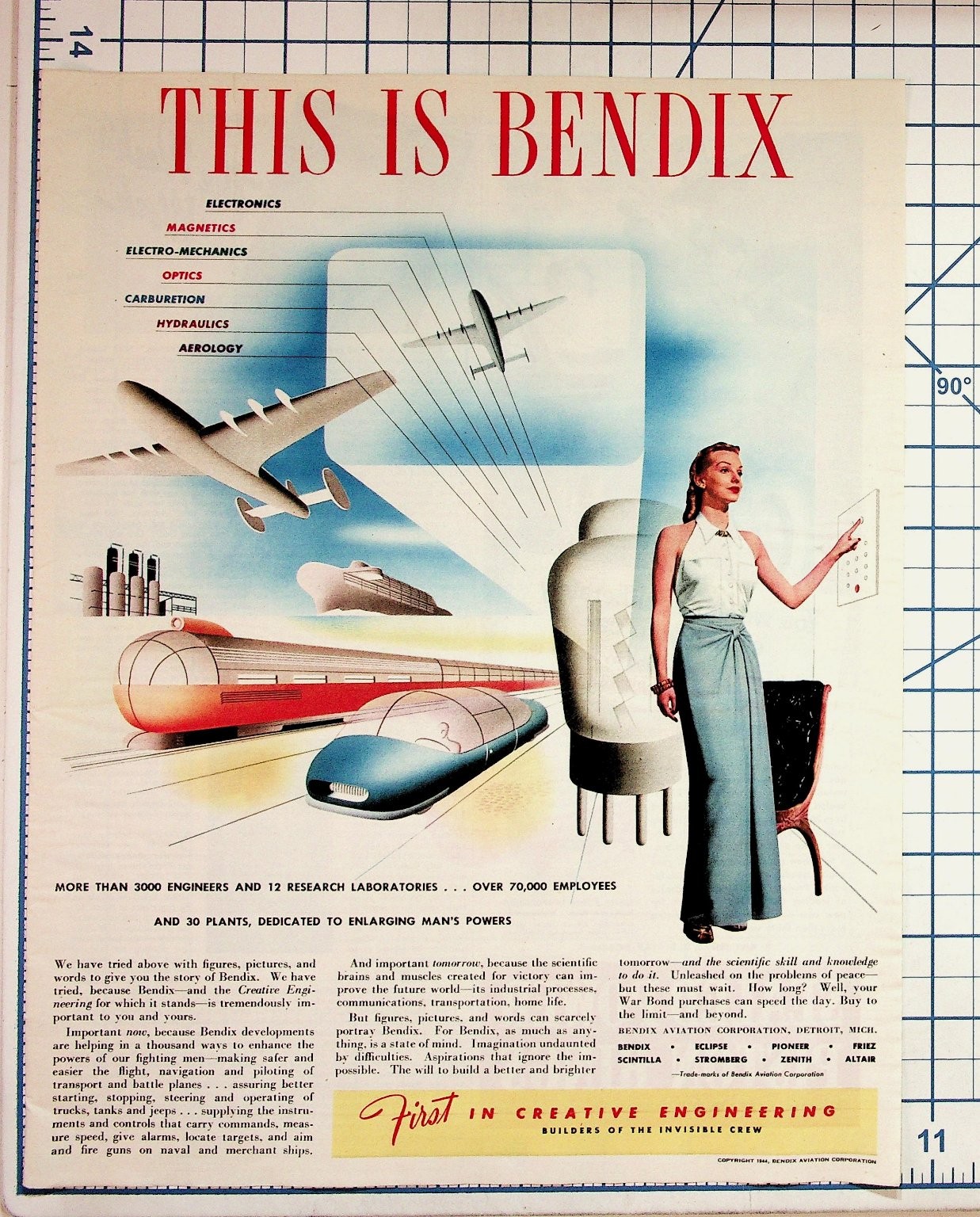 1944 Bendix Aviation Corporation WWII Era Print Ad Electronics Engineering