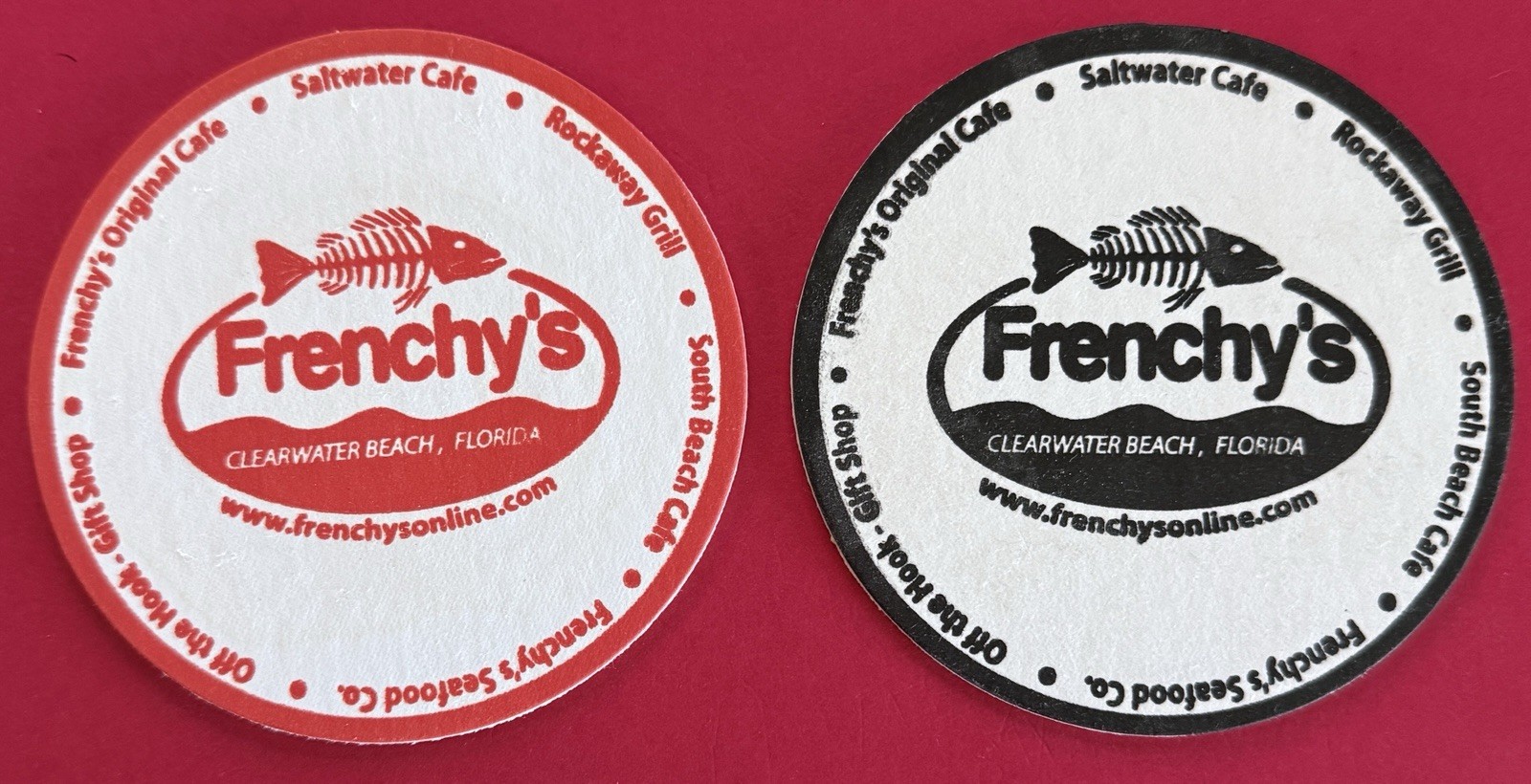 Clearwater Beach, FLORIDA 🍻 FRENCHY'S Seafood Saltwater Cafe 2 Beer Coasters -