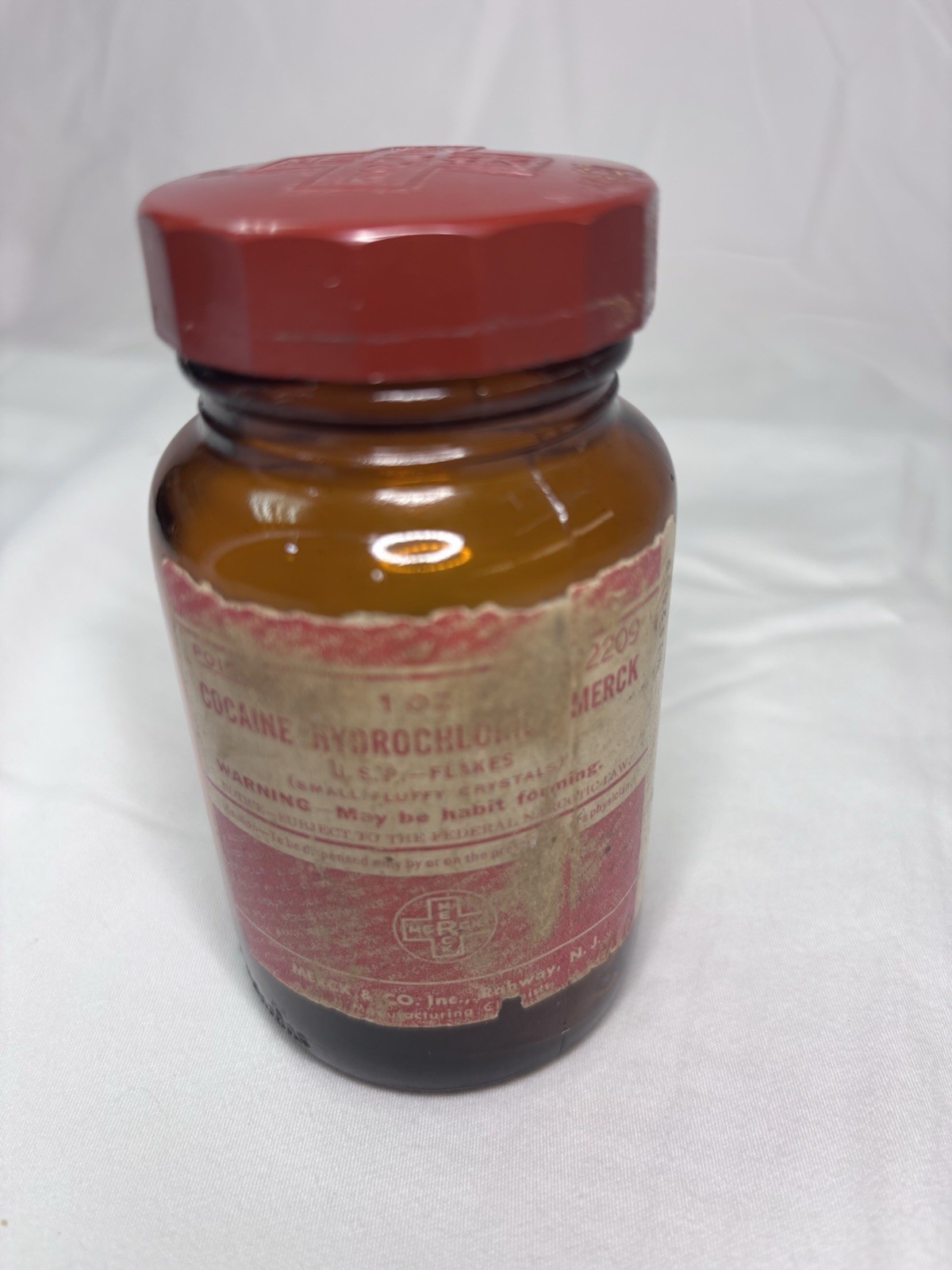 Vintage Merck & Co. Cocaine Hydrochloride U.S.P. Flakes 1 oz. Empty Bottle