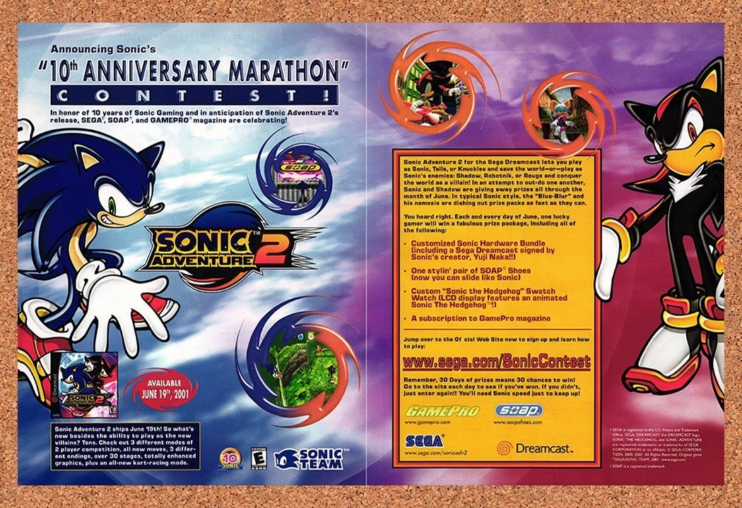 2001 Sonic Adventure 2 Sonic 10th Anniversary Contest Original Ad / Promo v2