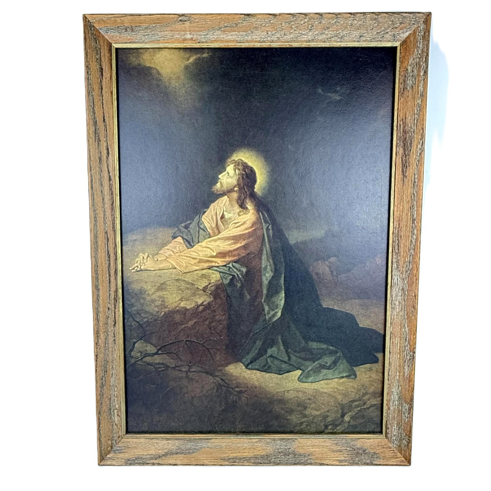 Vintage Jesus Praying Garden Gethsemane Framed Christian Art Print 20x14 Large