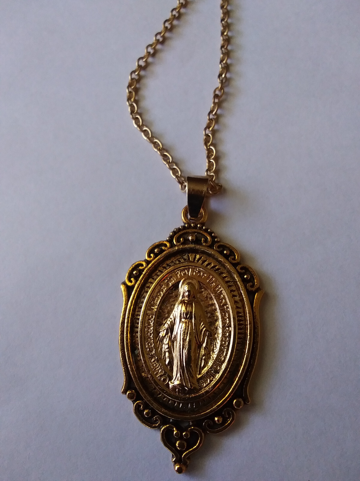 Gold Miraculous Medal Pendant Necklace Unique One of a Kind