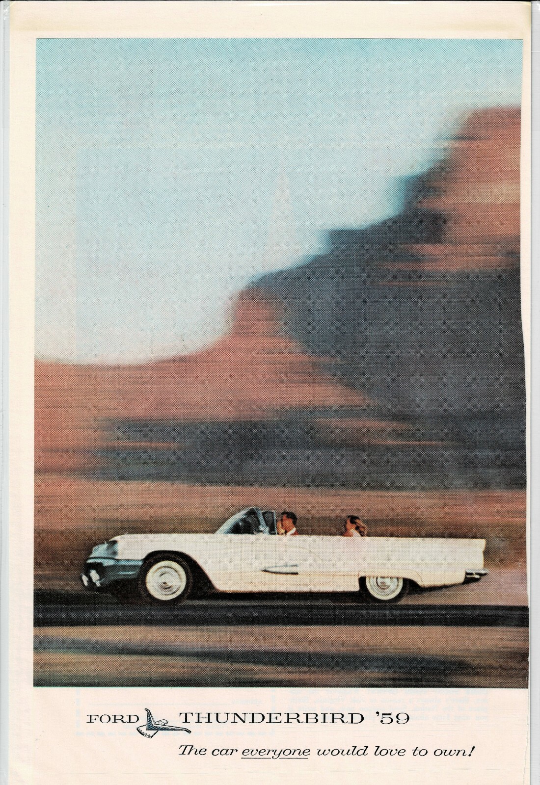 Vtg 1959 FORD THUNDERBIRD 59 White Convertable Racing thru Red Desrert Print Ad