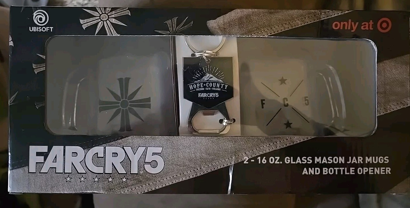 Far Cry 5 Mason Jar Mugs and Bottle Opener 16 oz Set of 2 Target Limited Edition