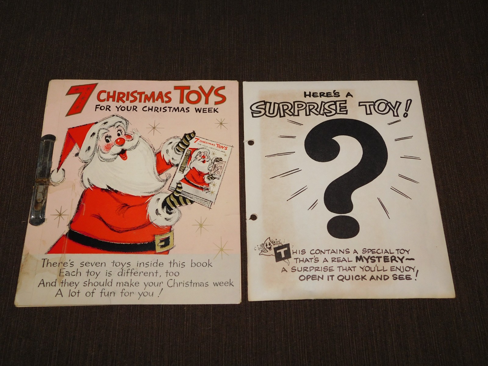 VINTAGE 1950S BARKER CARDS 7 CHRISTMAS TOYS BOOKLET CARD
