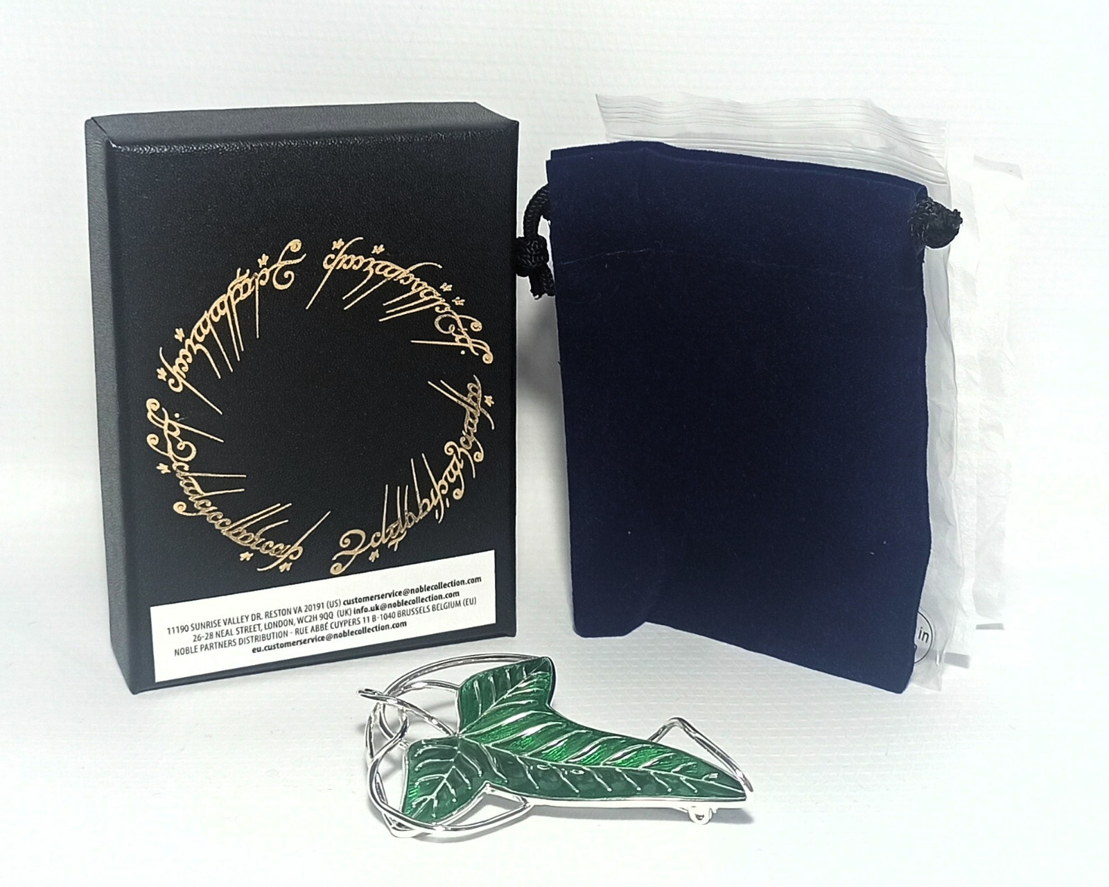 THE NOBLE COLLECTION LOTR LORD OF THE RINGS ELVEN LEAF BROOCH SILVER PLATED MIP