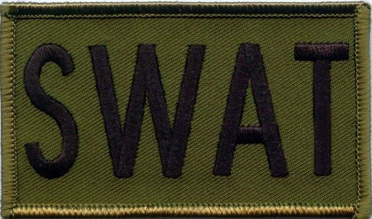 SWAT Embroidered Black on OD Hook Backed Patch 2 X 3 3/8 Veteran Seller