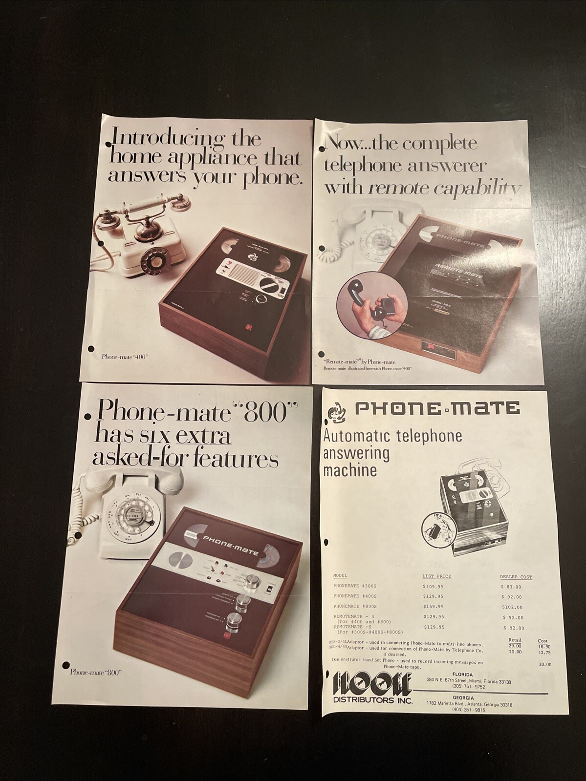 Original 1973 Phone-Mate Telephone Answerer Sales Sheets Brooke Dist. 400 800