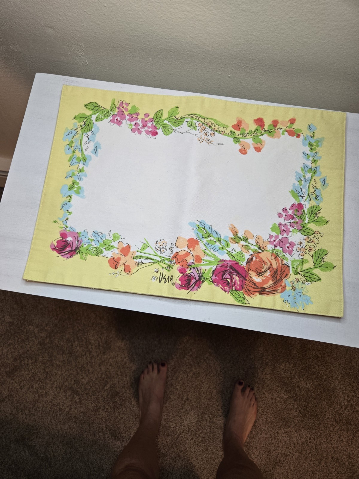 Vintage  \'70\'S Set Of 4 Vera Neumann Placemats Yellow Flora 17\