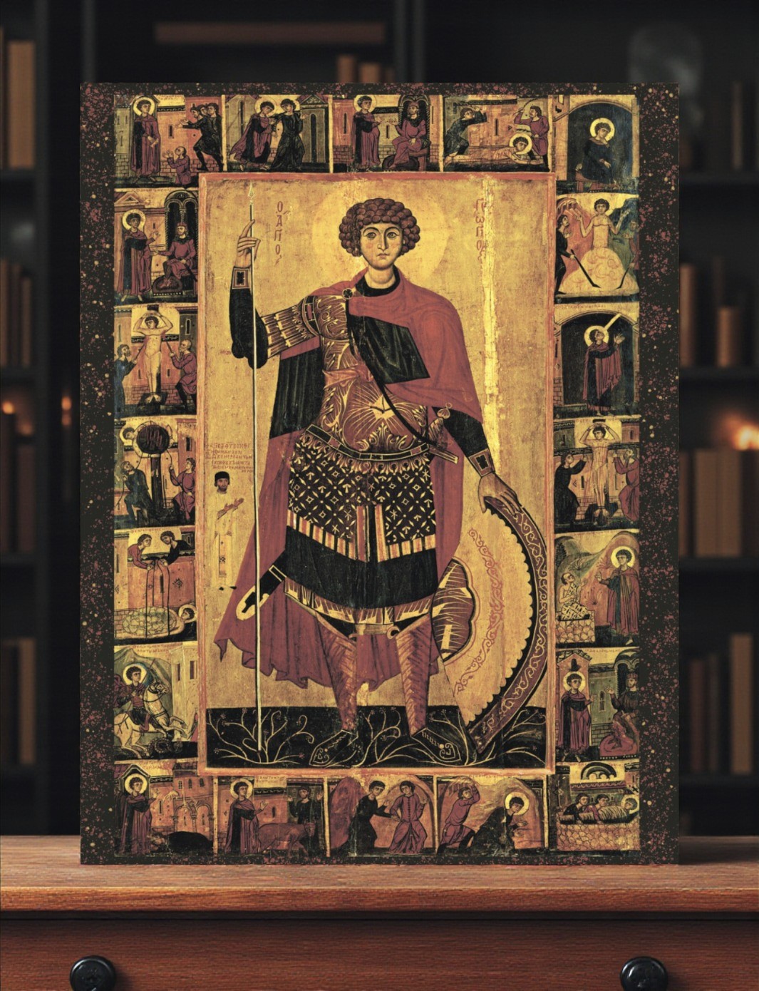 Icon of Saint George the Victorious with Scenes from his life 23x30 cm (9\