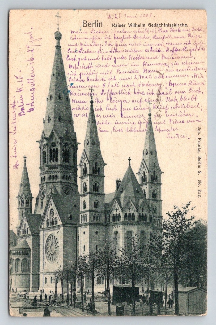 1905 Berlin Kaiser Wilhelm Memorial Church Postcard Germany Posted