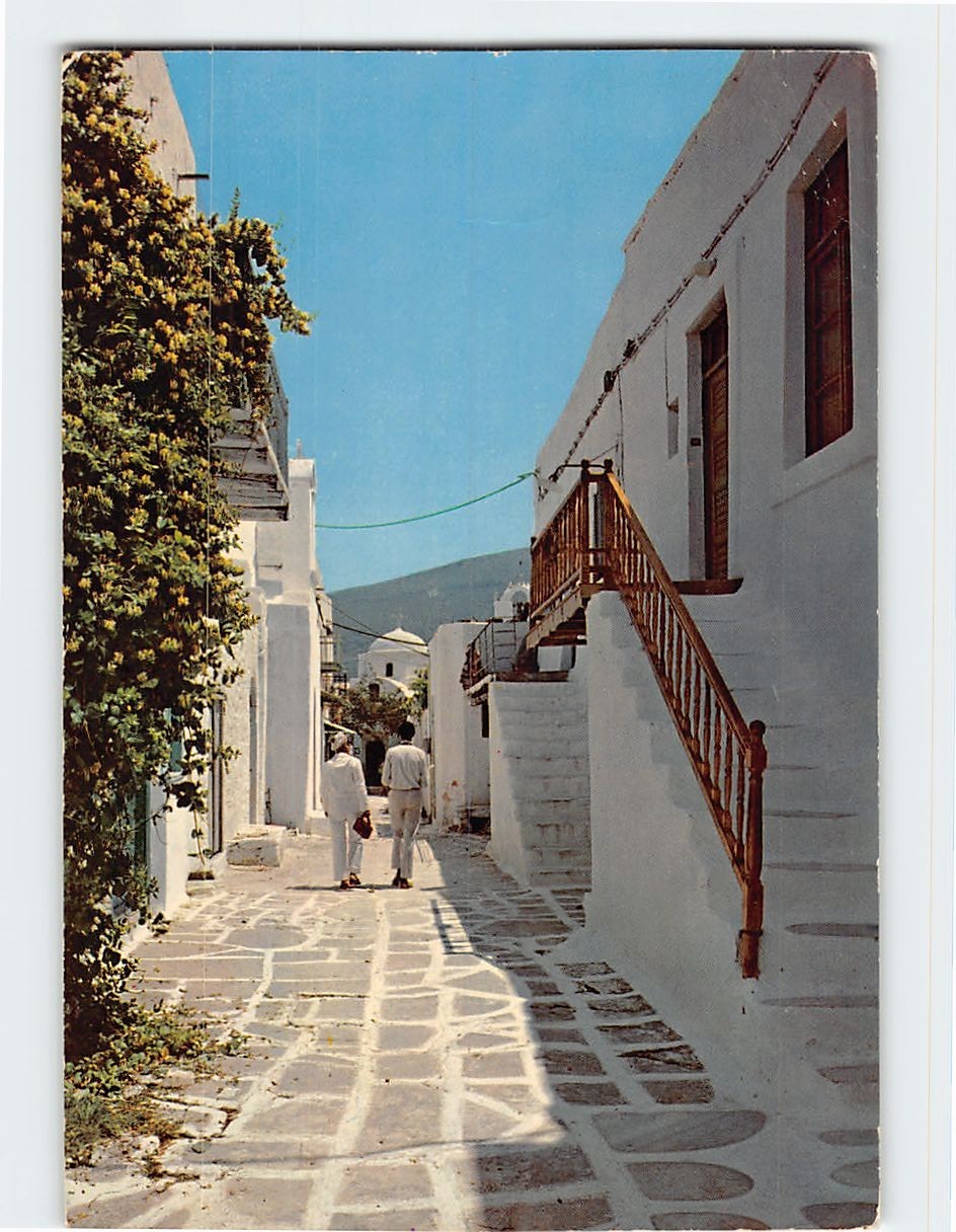 Postcard Picturesque street Paros Greece