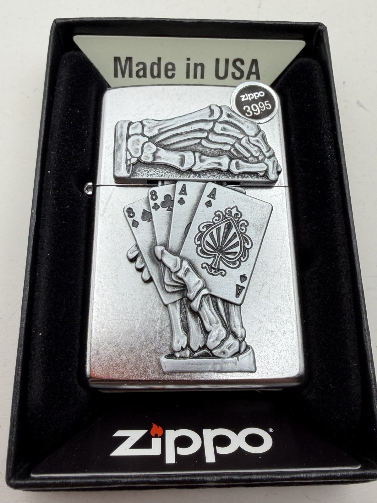 Dead Man’s Hand Surprise Emblem Chrome Zippo Lighter New 49536