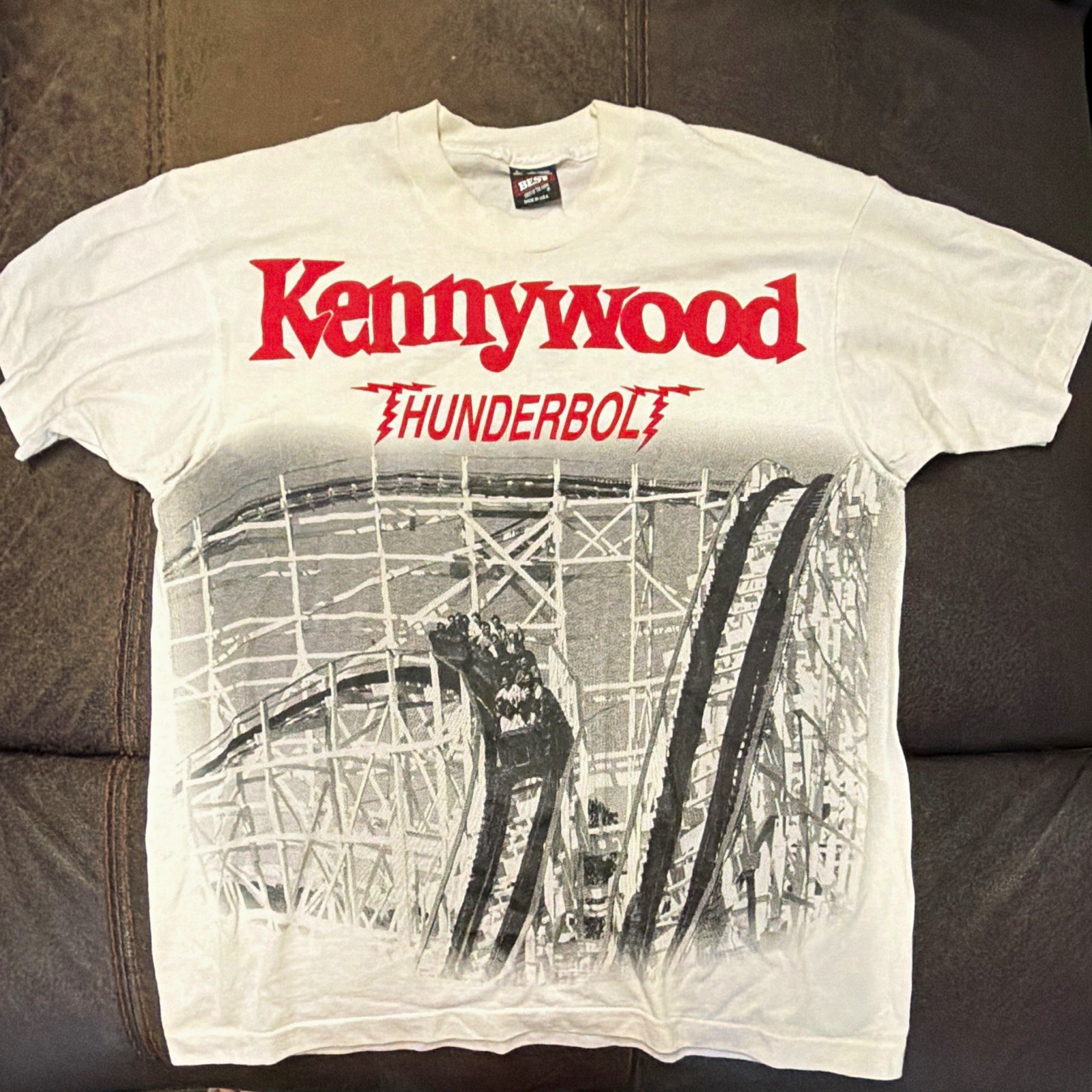 🎢 Vintage Kennywood Thunderbolt Roller Coaster T-Shirt – Adult Large