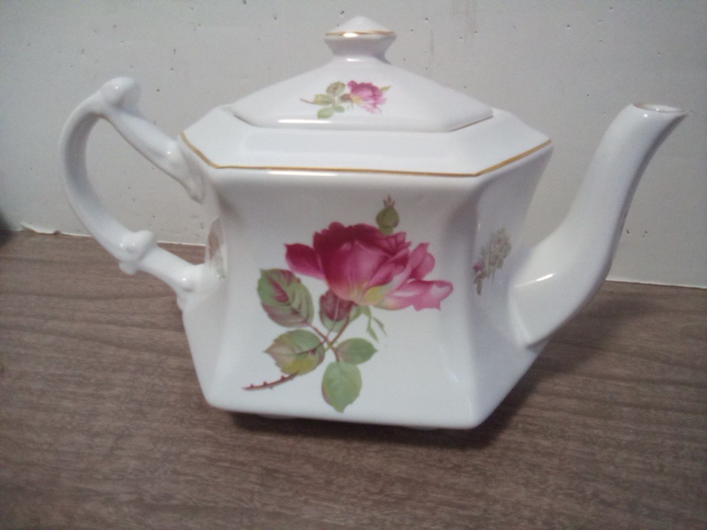 Vintage Kernewek Rose Floral Teapot Made in England with Gold Trim