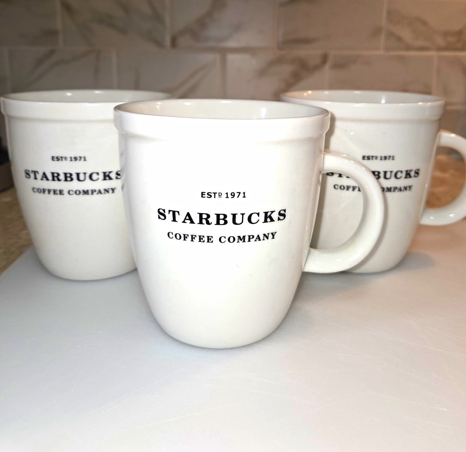 Starbucks Barista Coffee Company Est. 1971 White Mug Set of 3 - 2006 16 Oz
