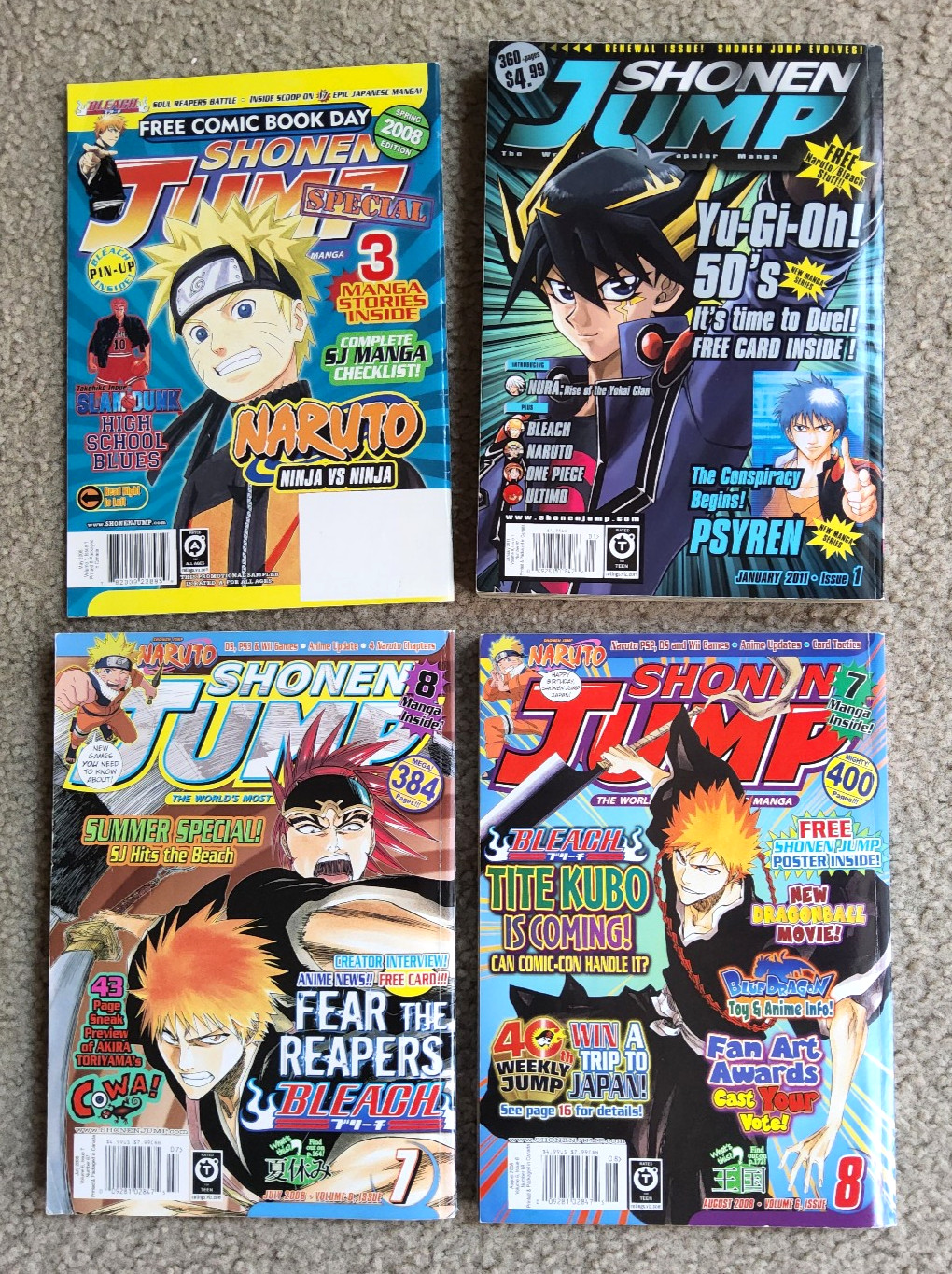 Lot of 4 Shonen Jump Manga Magazine issues 1, 7, 8, FCBD, 2008 2011