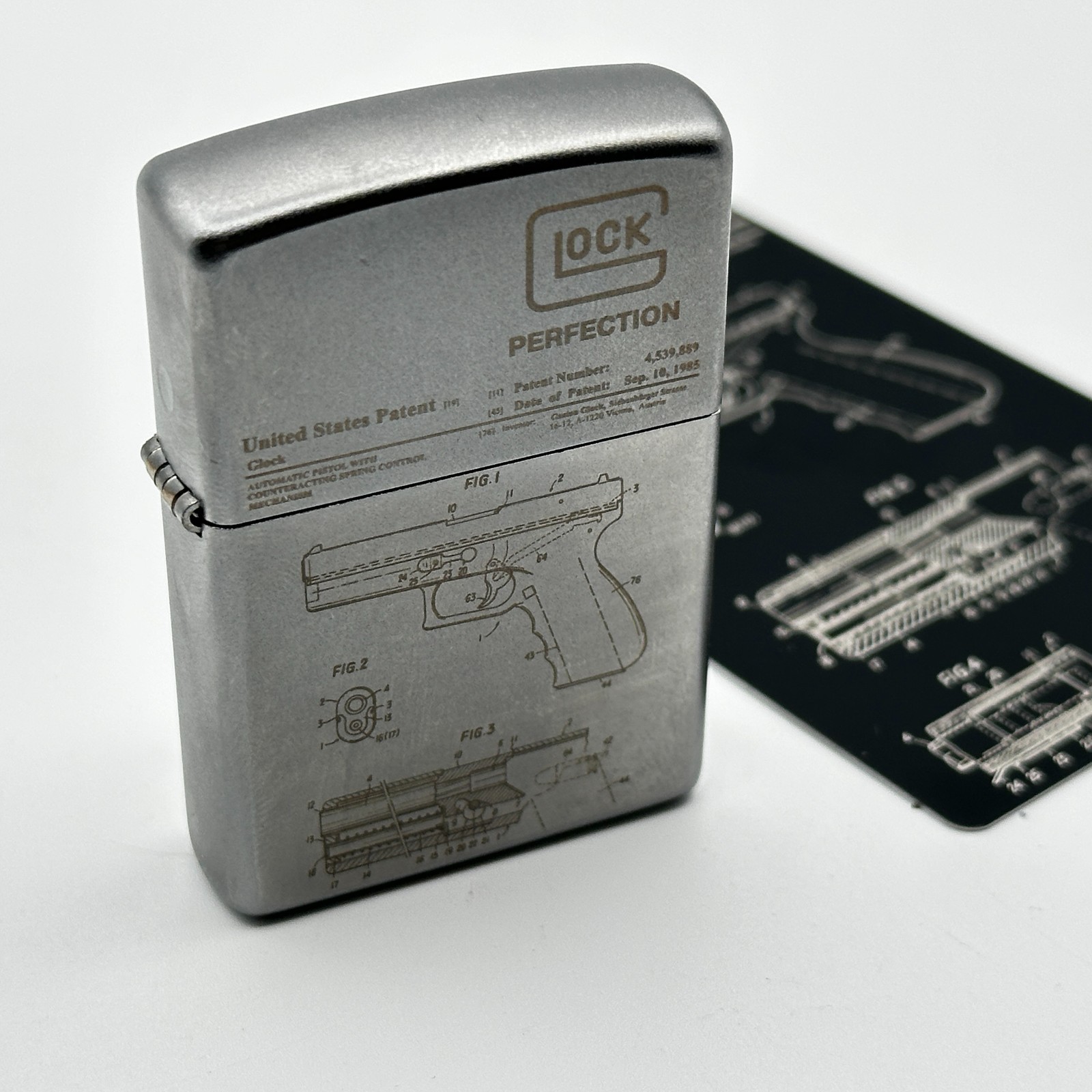 Glock Custom Zippo Lighter | Satin Chrome Zippo + Engraved Card | Made In USA