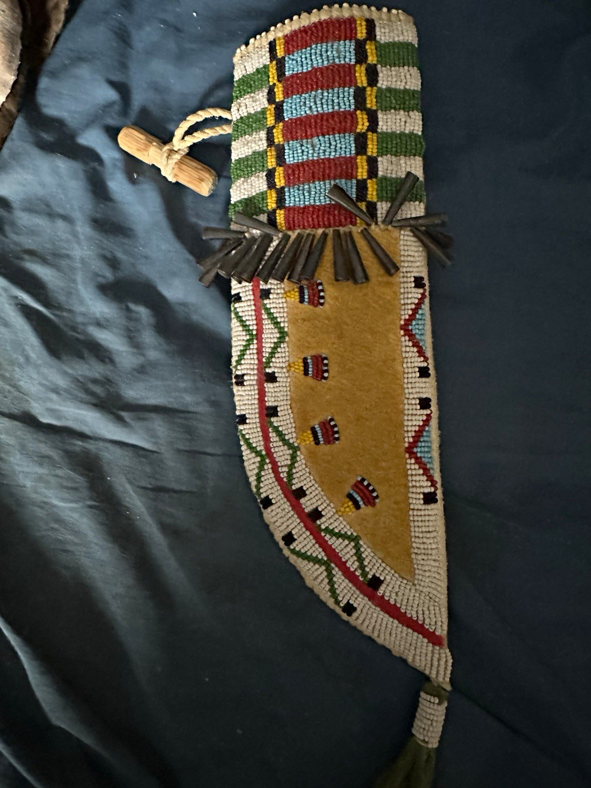 Plains beaded and painted Cheyenne style knife sheath with knife