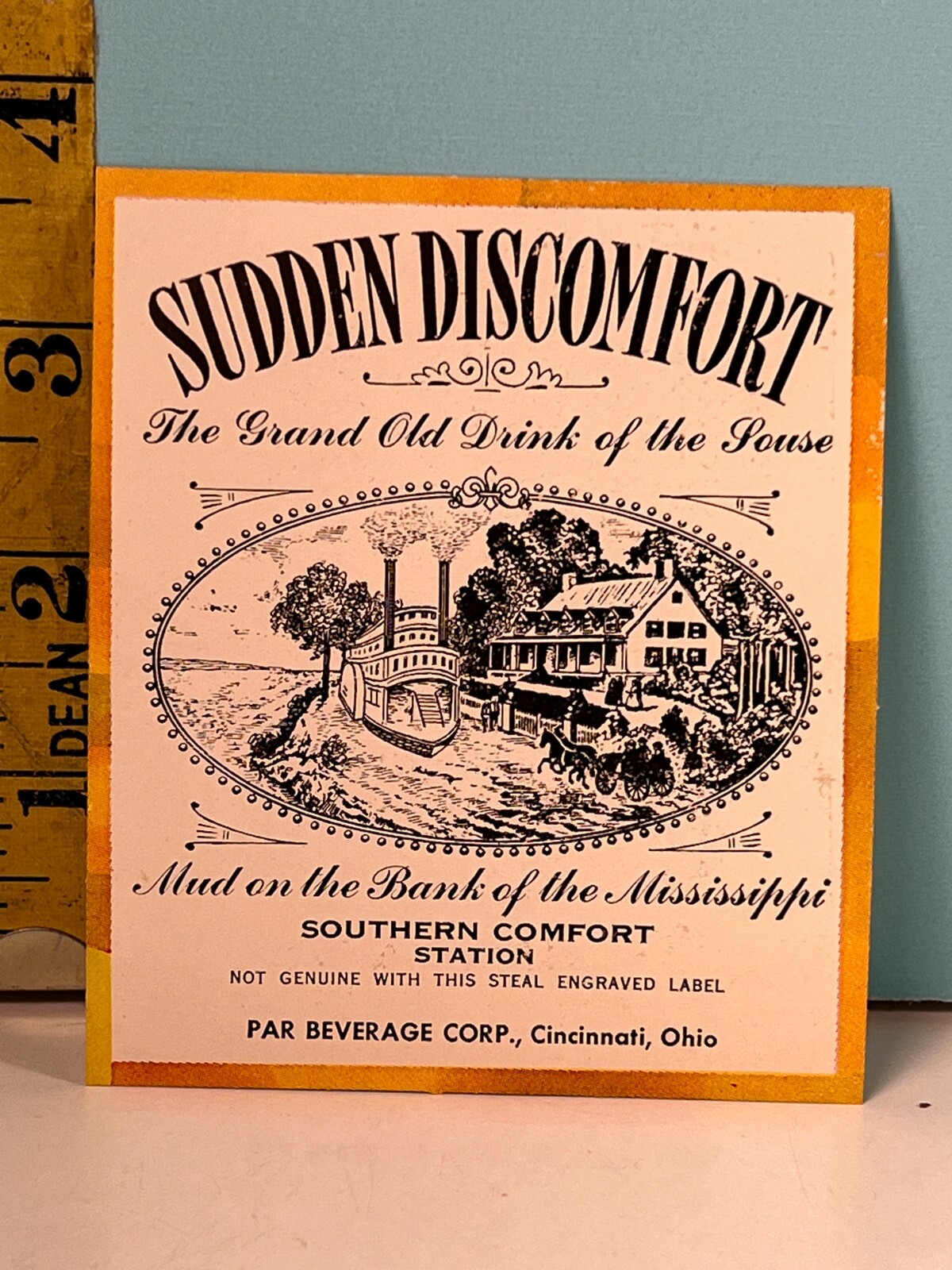 Vintage Sudden Discomfort the Grand Old Drink of the House Bottle Label
