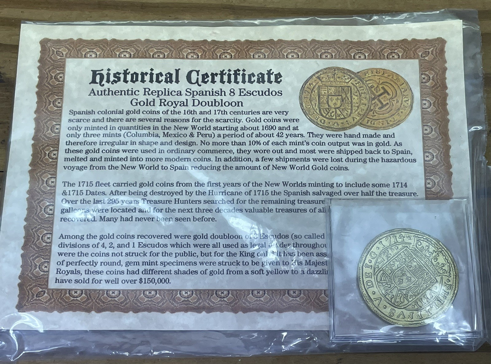 VINTAGE Spanish *Replica*  Gold Doubloon Historical Museum Replica