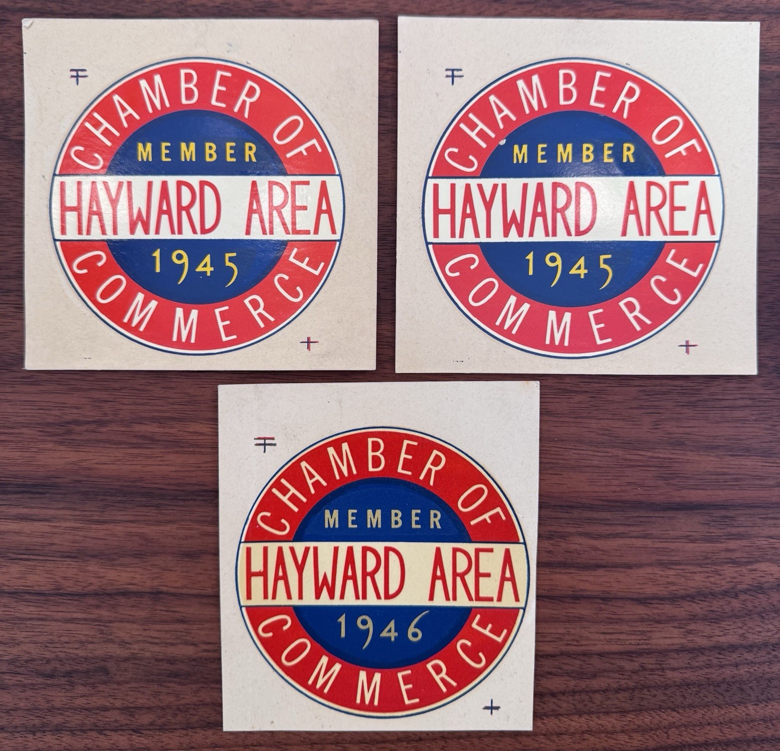 3 Vintage Hayward CA 1945 1946 Chamber Of Commerce Waterslide Decals