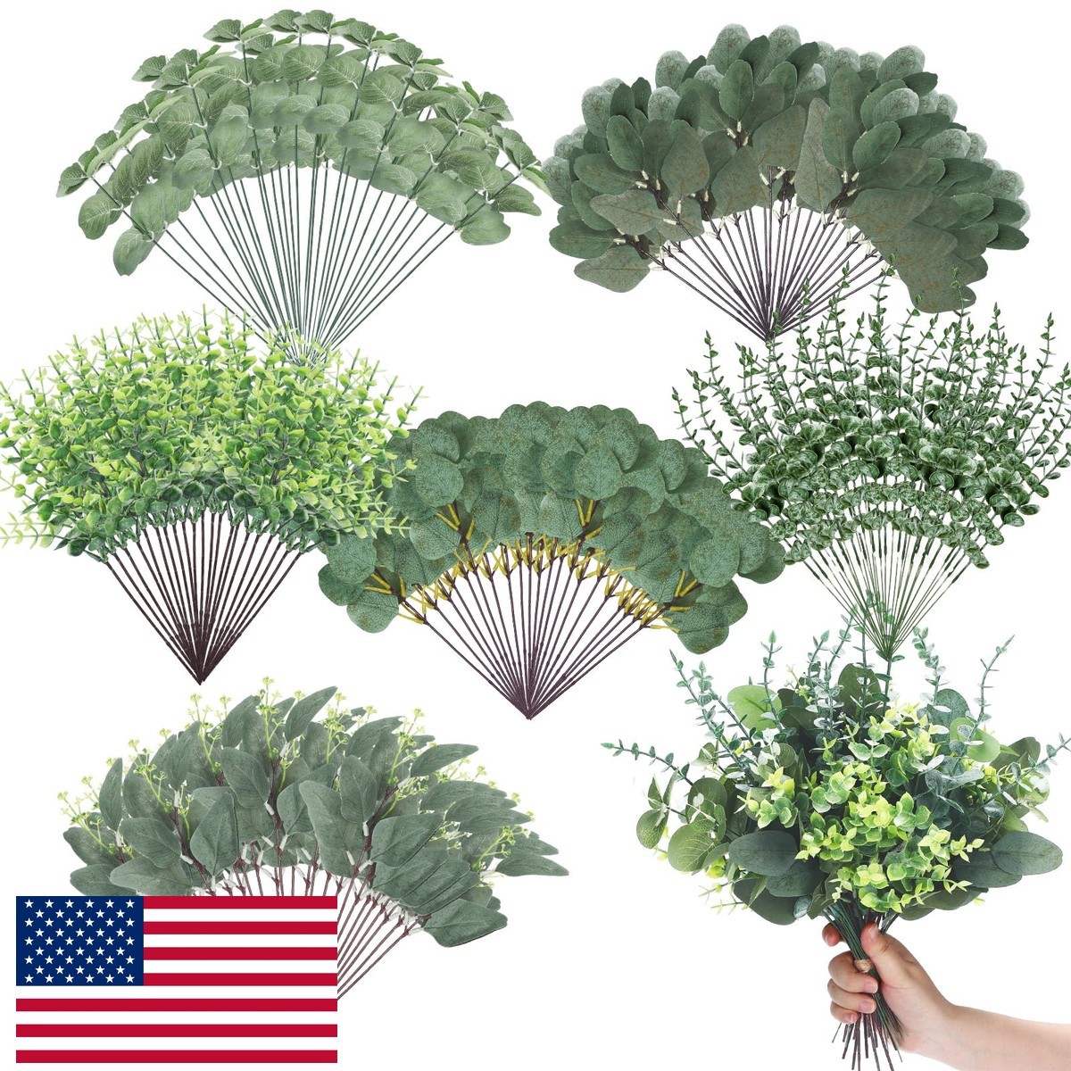 Ceenna 300 Pcs 6 Kind Mixed Eucalyptus Leaves Stem Bulk Artificial Greenery
