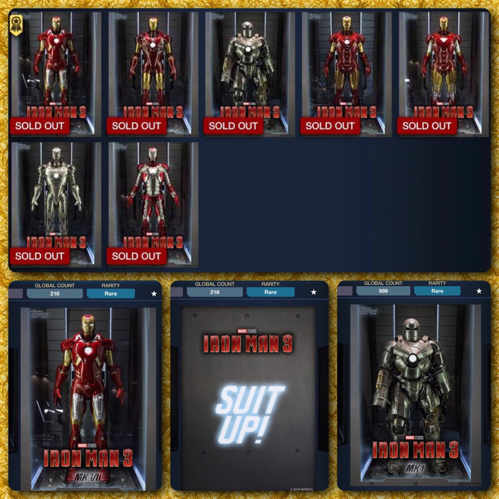 YEAR 1 2019 Topps Marvel Collect Digital IRON MAN 3 Hall of Armor AWARD lot SET