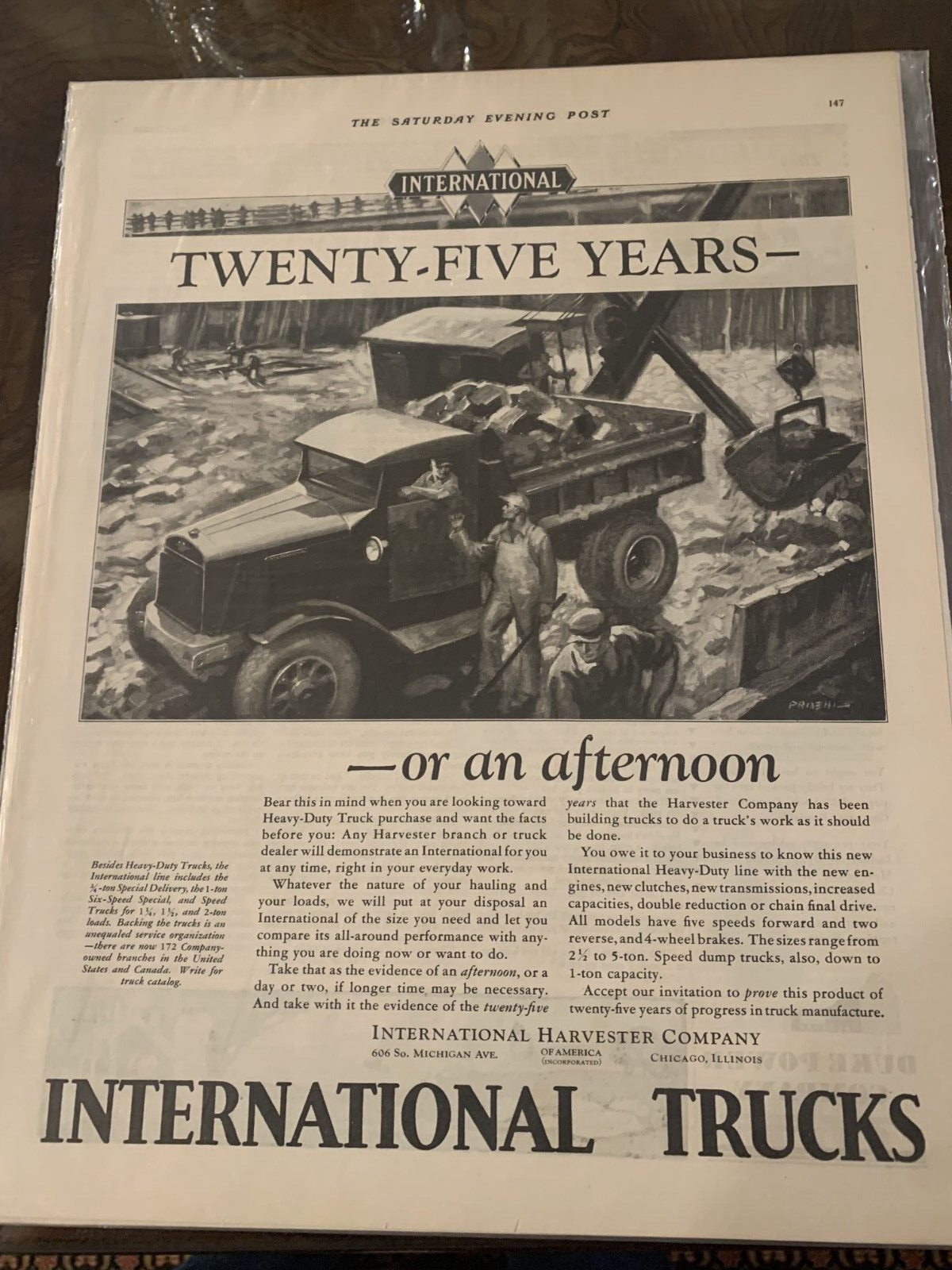 International Truck Ad for 25 Years of Harvester building Trucks to do Work