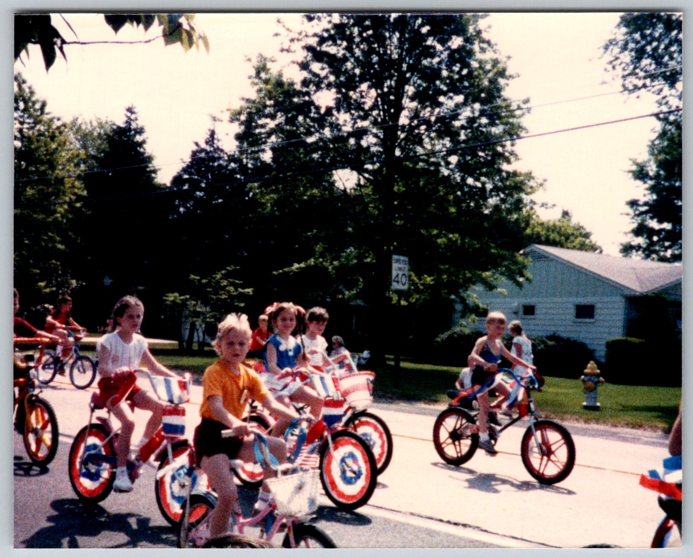Vtg Color Snapshot Kids Patriotic Decorated Bike Parade Neighborhood 1990s