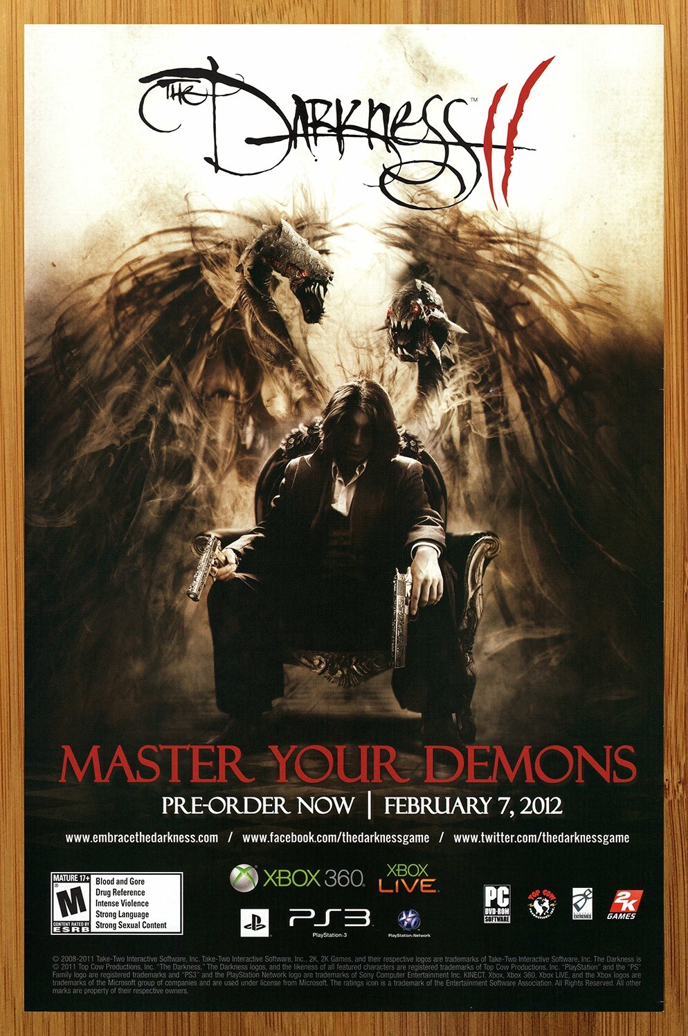 2011 The Darkness II 2 PS3 Xbox 360 PC Print Ad/Poster Video Game Promo Art
