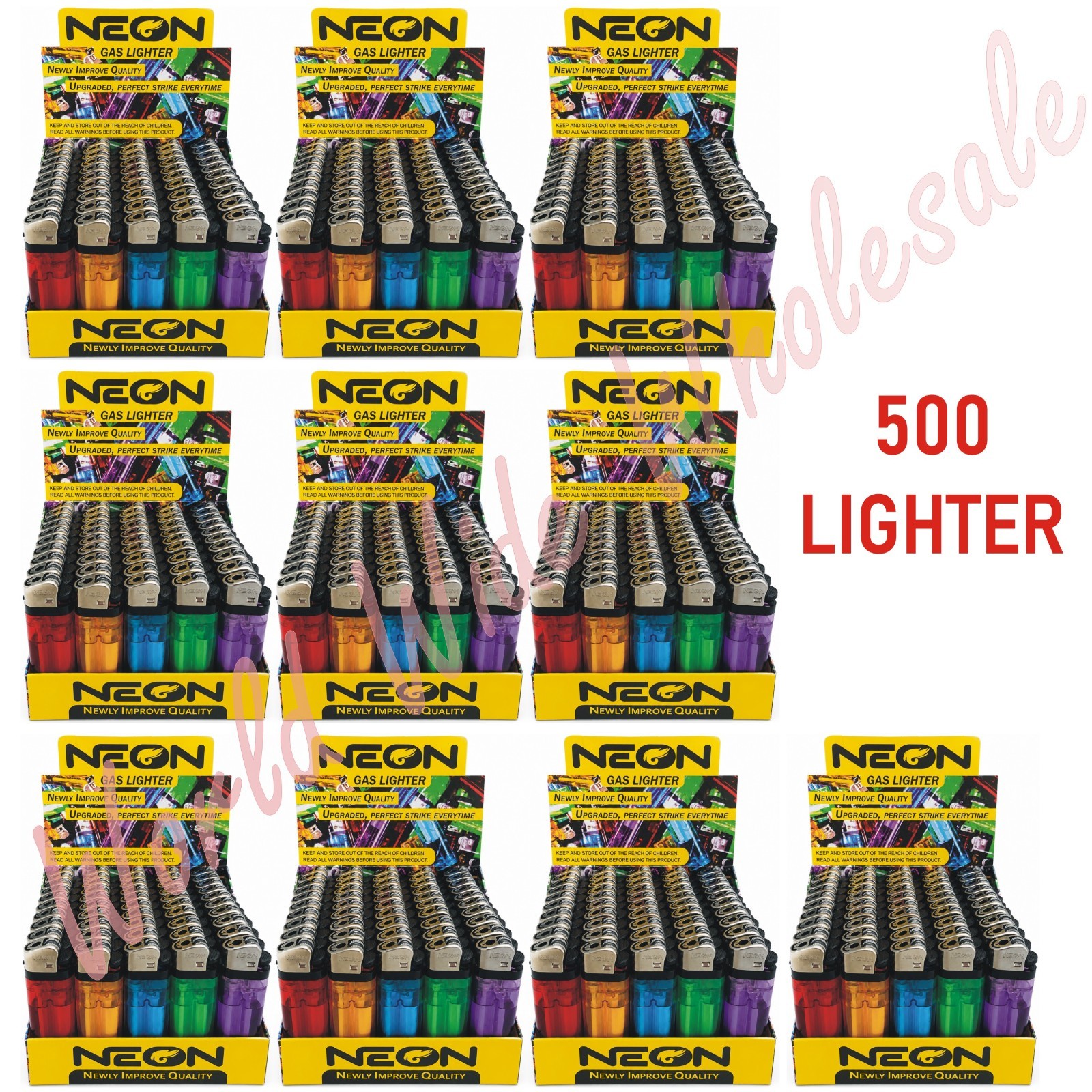 NEON Disposable Cigarette Flint Lighters 50ct Display Bulk Wholesale
