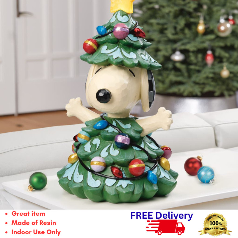 Peanuts Snoopy Christmas Tree Lighted Statue Holiday Table Decor LED 15 Inch New