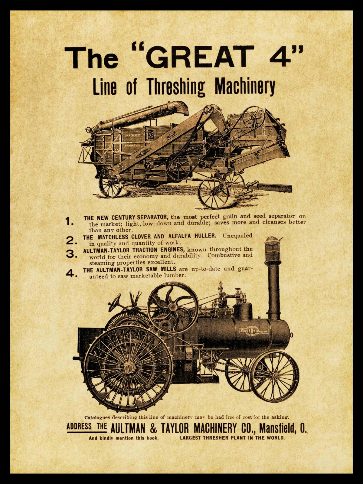 1905 Aultman & Taylor Machinery NEW Metal Sign 24\