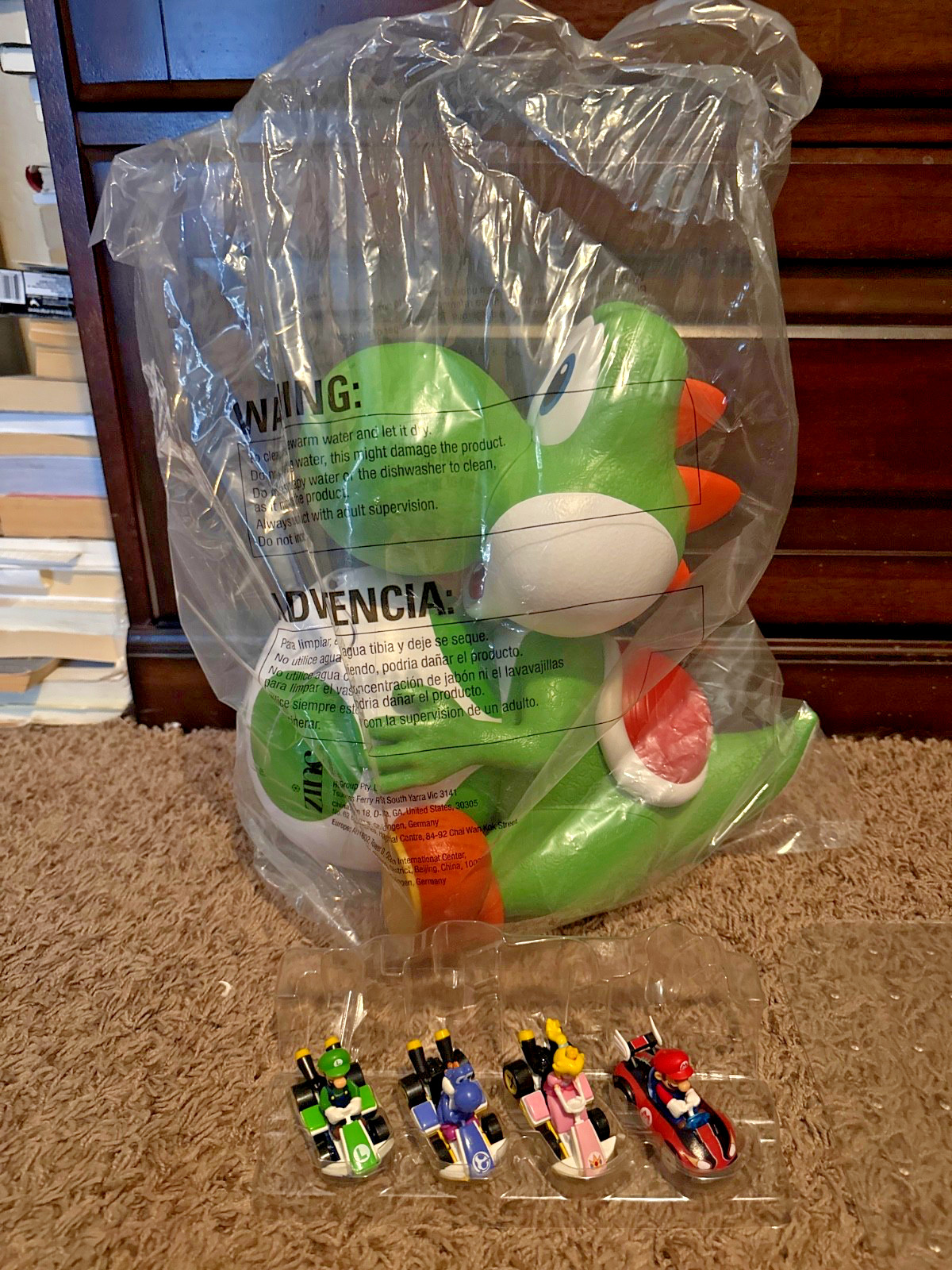 Yoshi Popcorn Bucket SEALED Mario Galaxy Movie and 4 Mario Kart Hot Wheels