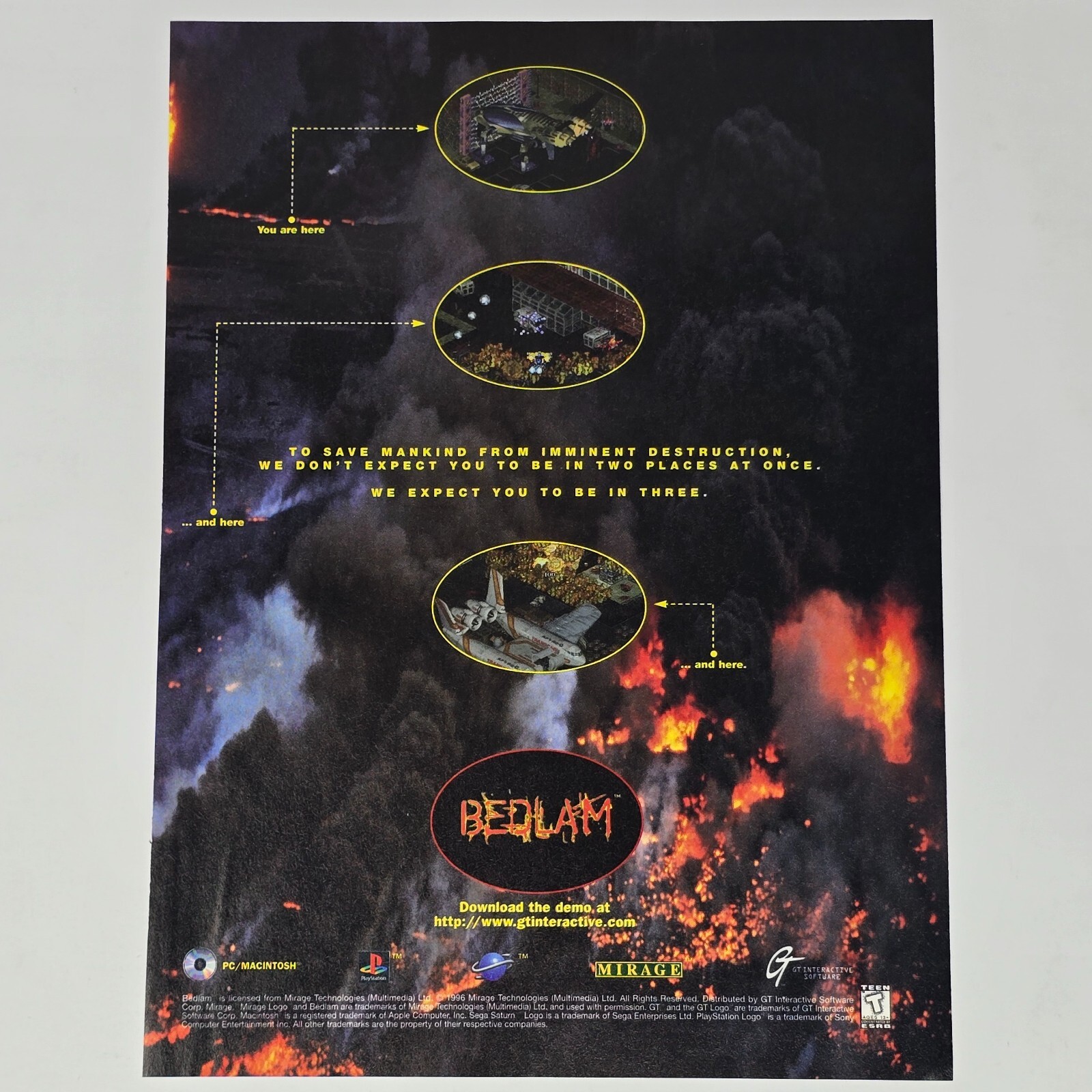 Bedlam PlayStation 1 PS1 Sega Saturn PC Save Mankind Print Ad/Poster Promo Art