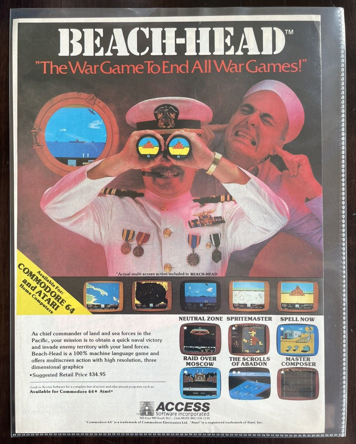 Beach-Head  Magazine Ad - Vintage Gaming Ad - Access - Atari - Commodore