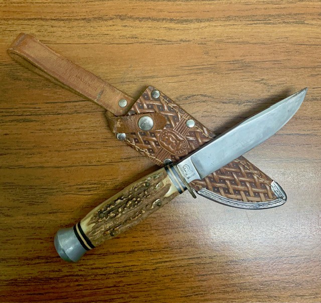 Vintage Anton Wingen Jr Othello Hunting Knife Stag Handle w/ Sheath Germany Used