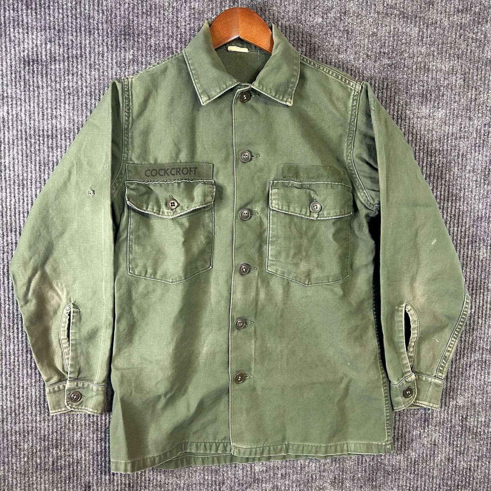 Vintage Military Vietnam Sateen Utility Shirt OG 107 Men’s Small Long Sleeve