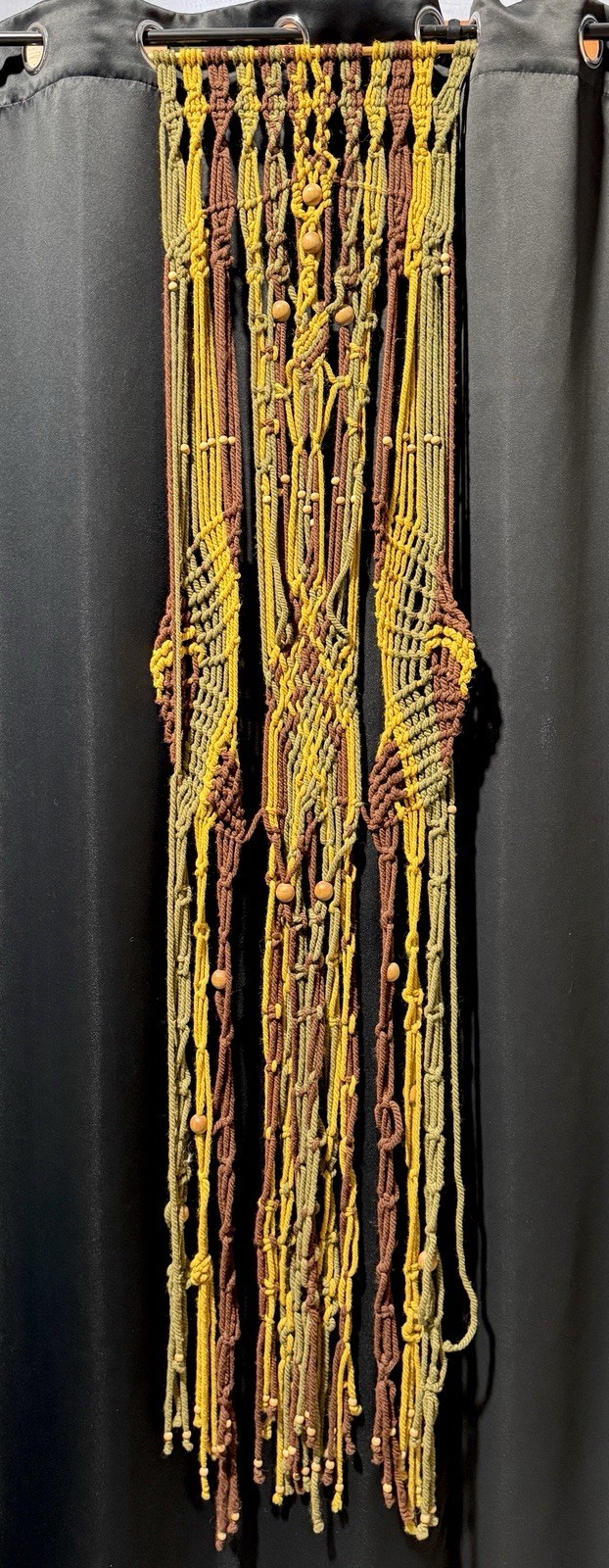 Vintage Handmade Macrame Wall Hanging 18” x 78” Hippie Boho Chic Brown 1970s