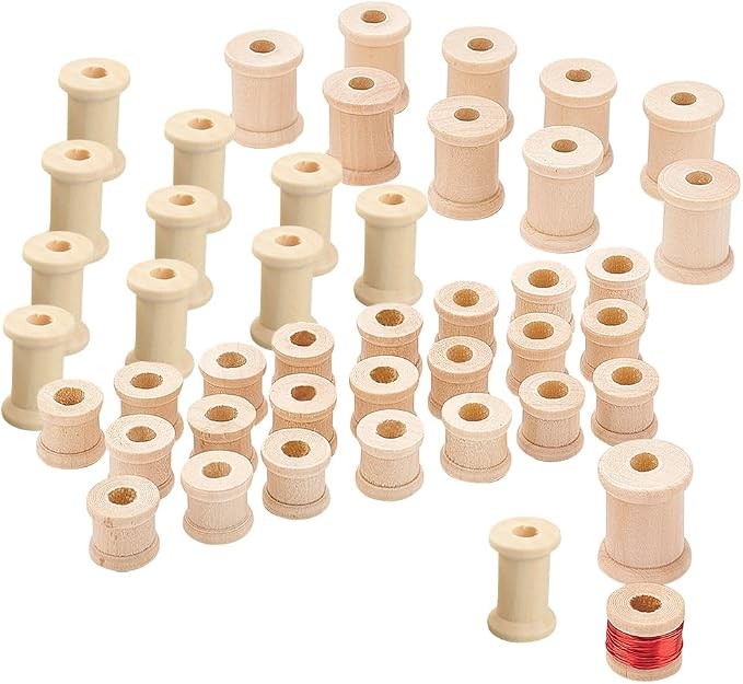 48pcs Wooden Spools, 3 Sizes Empty Bobbins Wood Sewing Embroidery Thread Spool W