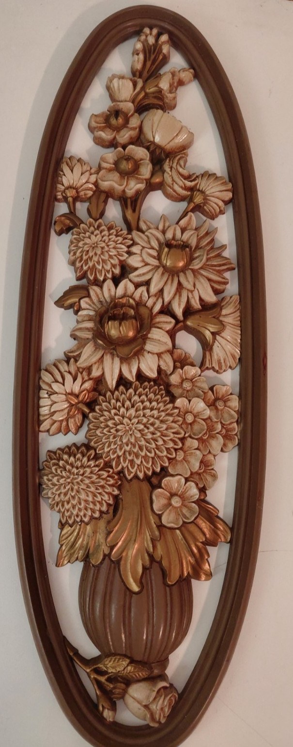 Vintage 1976 Syroco Dart Ind. 3D Floral Bouquet #7465 Wall Hanging 21\