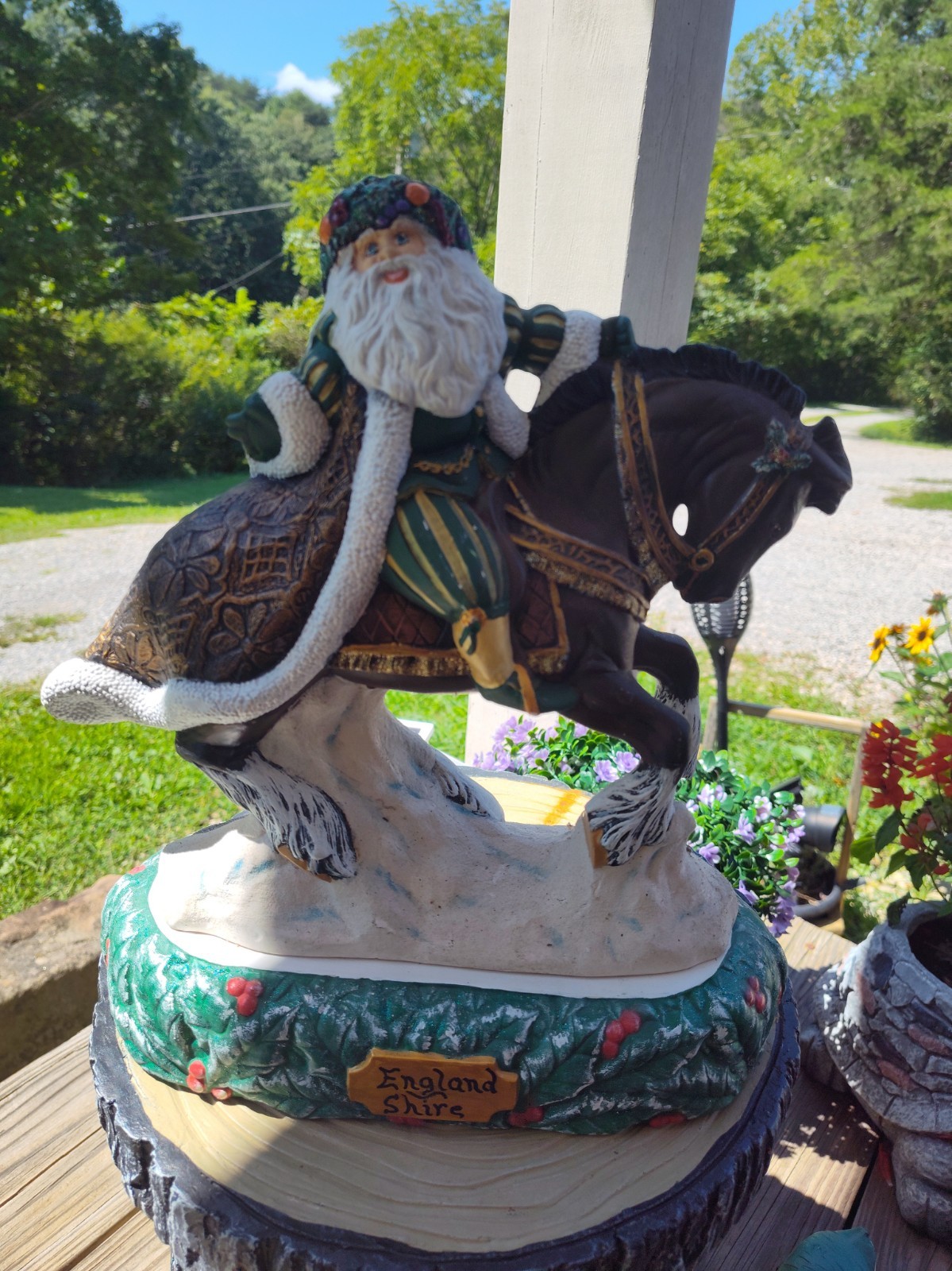 Vintage Hand Painted English Christmas Santa on Shire Horse Ceramic Imperfection