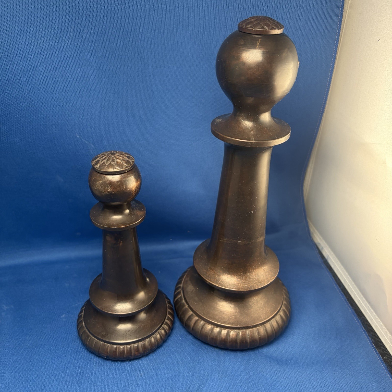 2 Chess Piece Candle Holders Very Heavy Brushed Bronze/Metal Cap by Bombay VTG