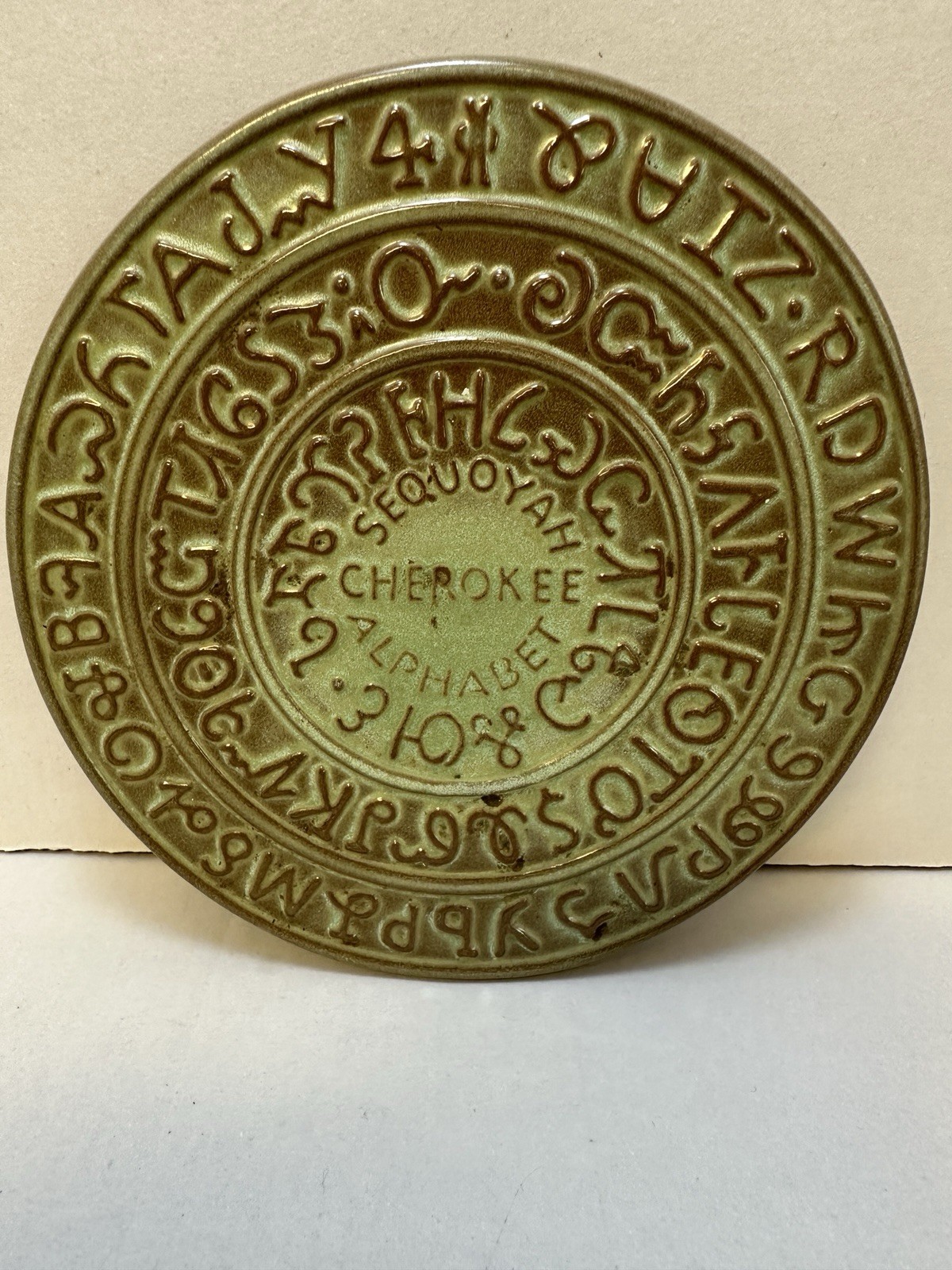 Vintage Frankoma Pottery Trivet Sequoyah Cherokee Alphabet 1828