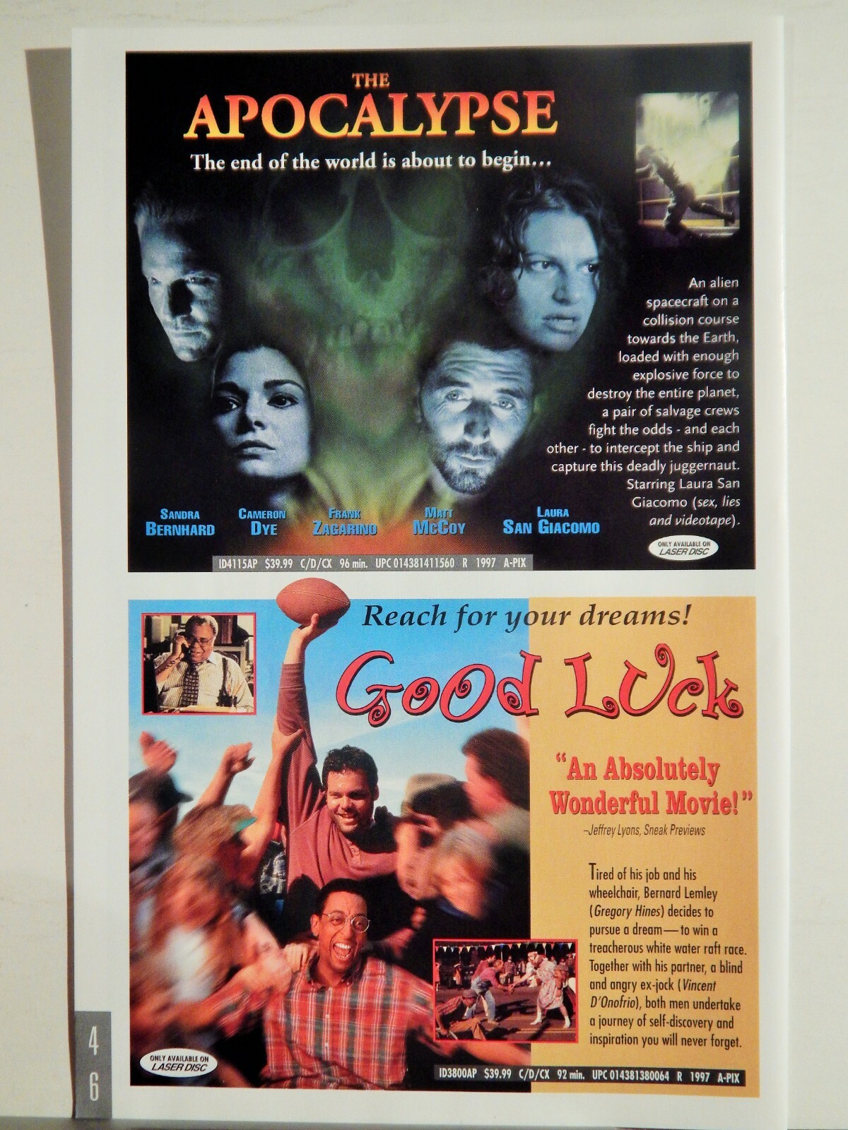 APOCALYPSE/ GOOD LUCK/ ALANIS MORISSETTE JAGGED LITTLE P 1997 VTG LASERDISC AD