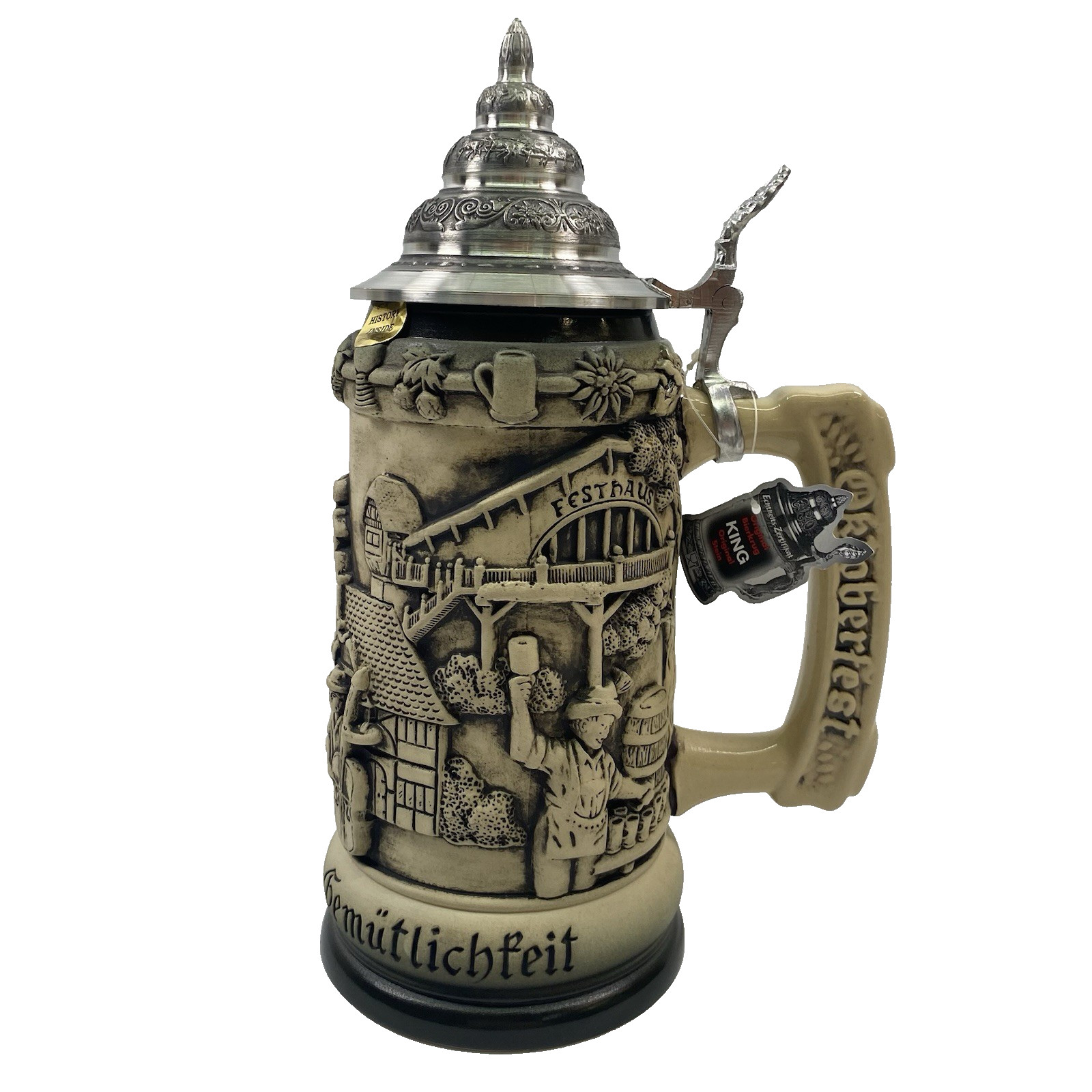 King Werk 200 Oktoberfest German Beer Stein 0.75L Lidded Handcrafted COA Germany