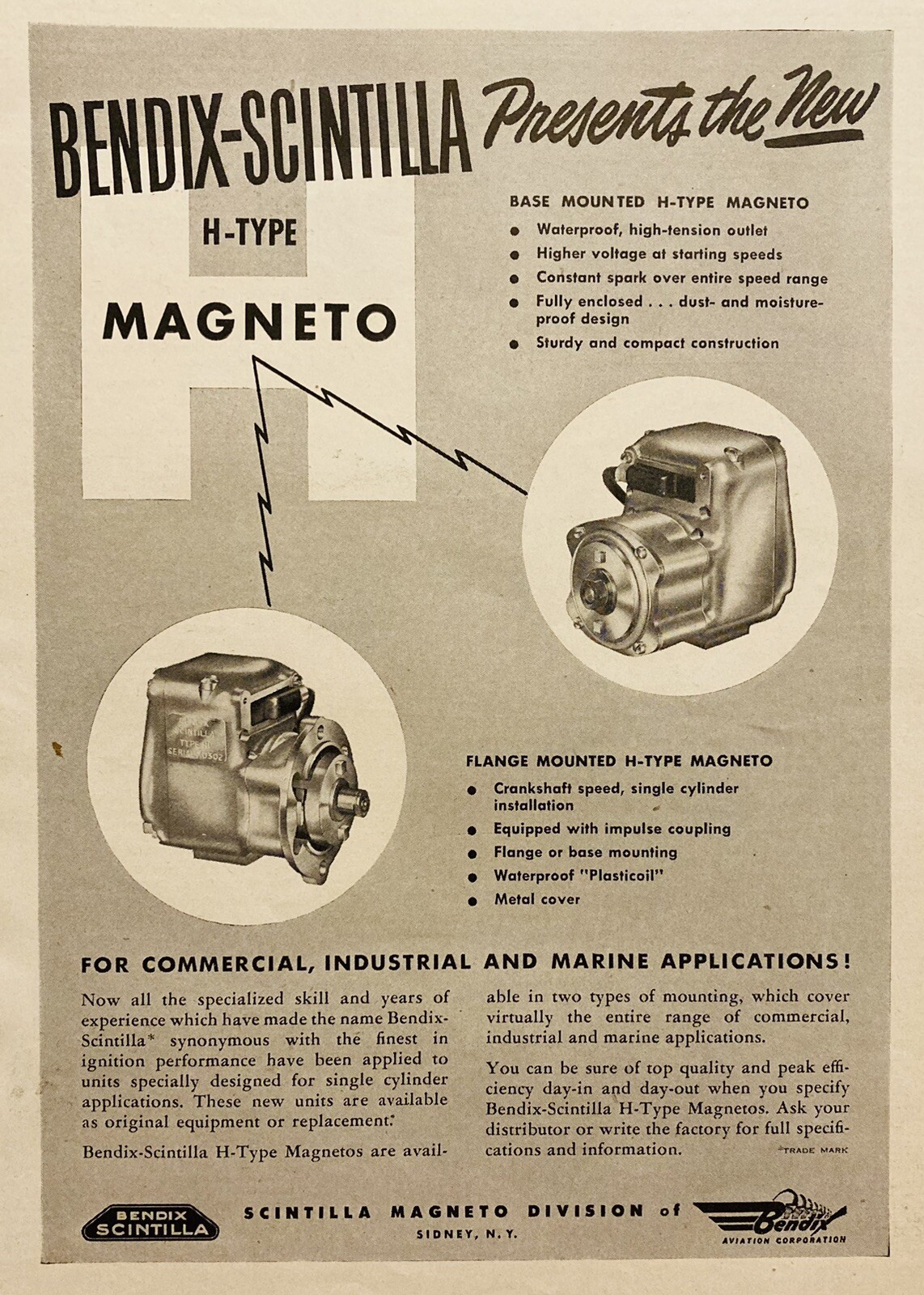 1948 AD.(XH80)~BENDIX-SCINTILLA CO. SIDNEY, NY. H-TYPE TRACTOR MAGNETO