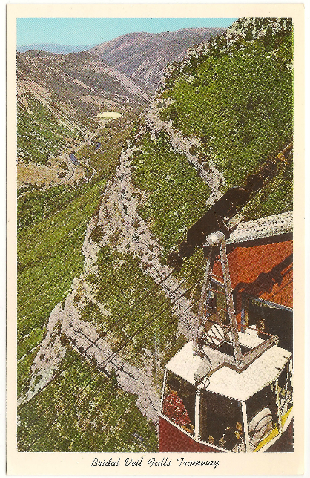Tramway Gondola, Bridal Veil Falls, Provo Canyon, Utah, Unused Vintage Postcard